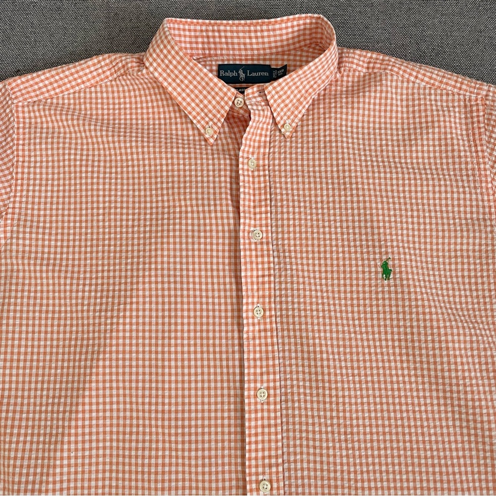 Ralph Lauren Orange and White Gingham Button-Down Shirt Big